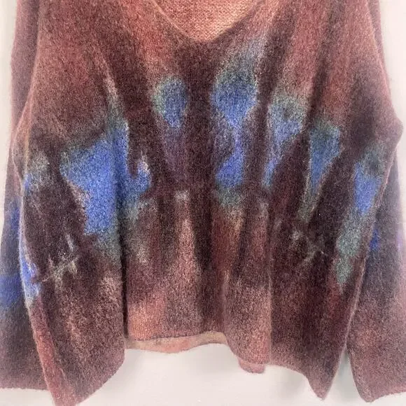 F Cashmere by Fissore Sweaters Tie Dye V-Neck Knit Sweater Large